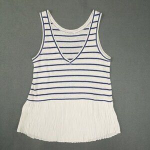 Generation Love Women’s Size XS Linen White / Blue Striped Ruffle Tank Top